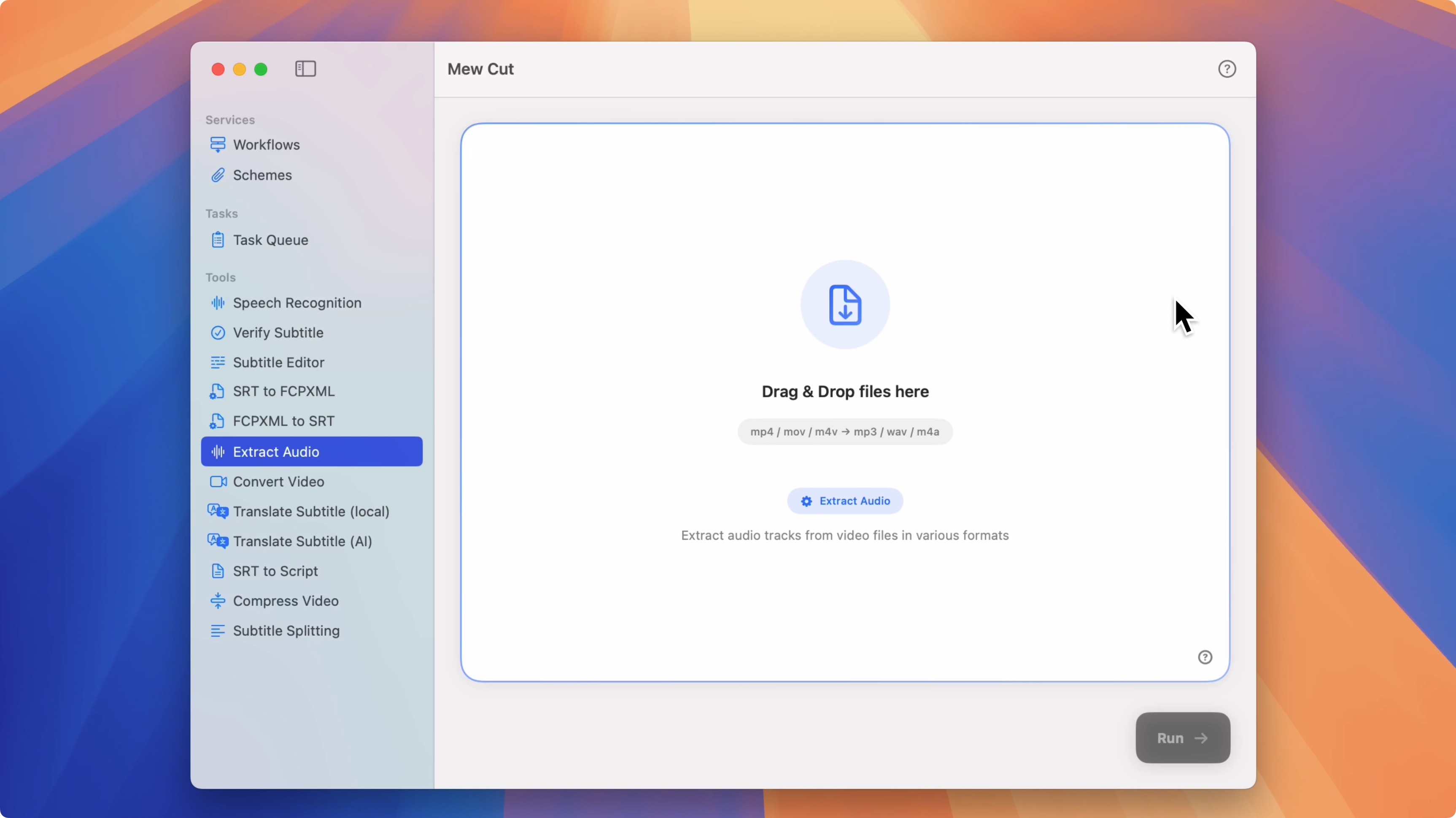 Click the "Extract Audio" tool in the sidebar