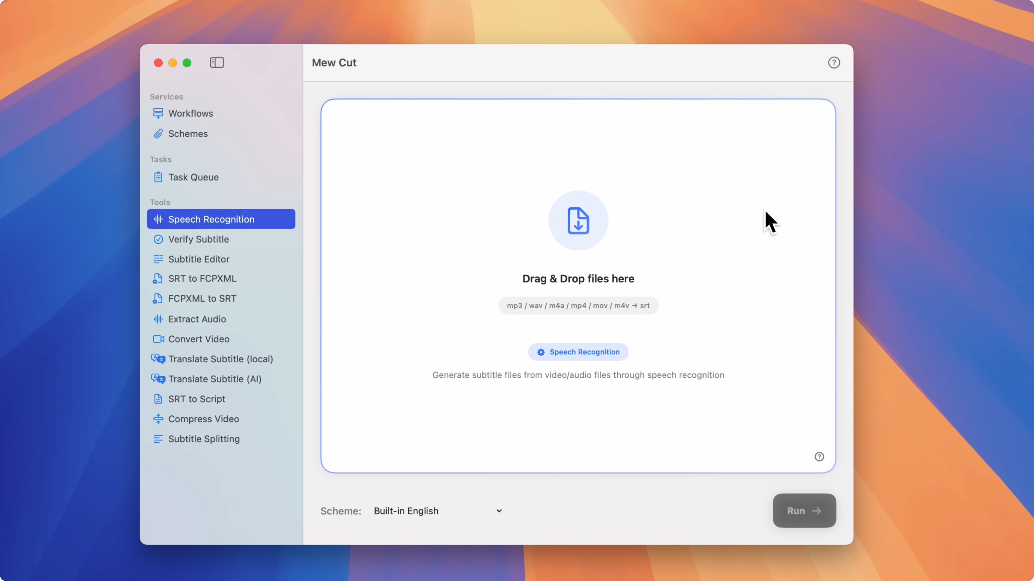 Click the Speech Recognition tool in the sidebar