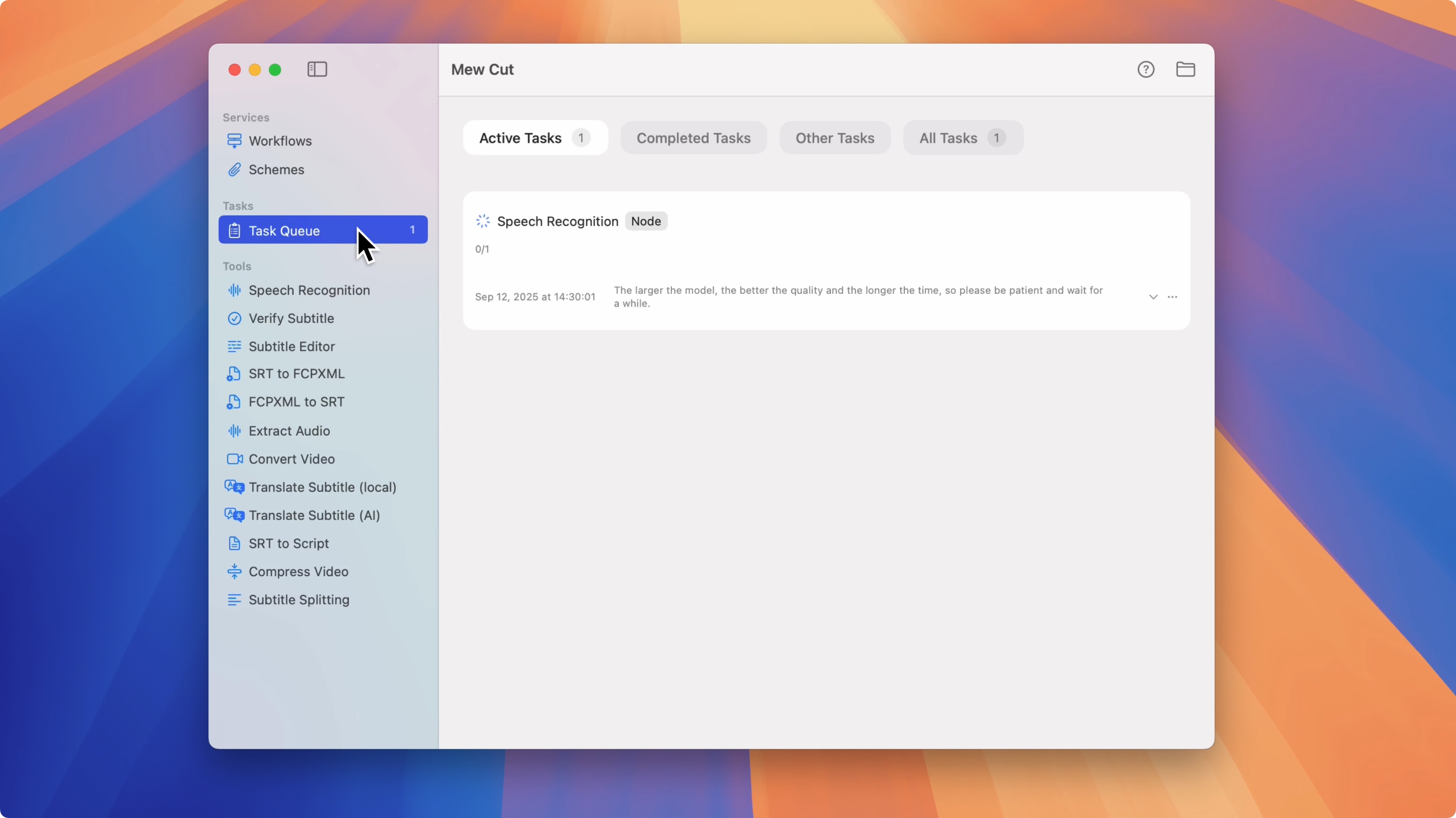 Click Start and wait for processing to complete to get the SRT subtitle file in the Task Queue